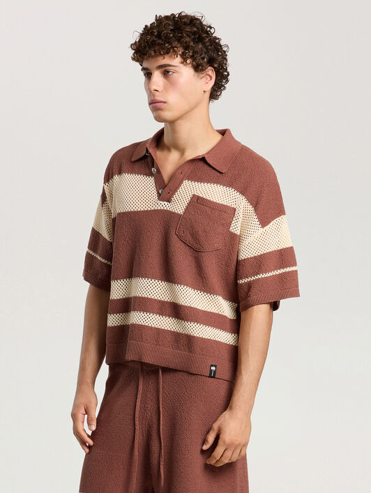 PALM ANGELS Palm Type Loose Knit Polo BROWN - KAKI PAMHX01F26KN01