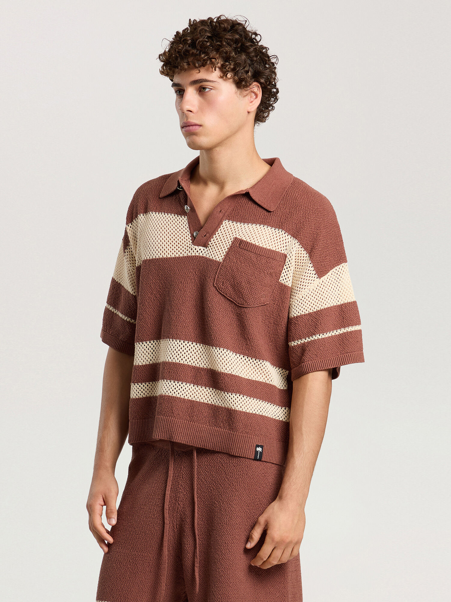PALM ANGELS Palm Type Loose Knit Polo BROWN - KAKI PAMHX01F26KN01