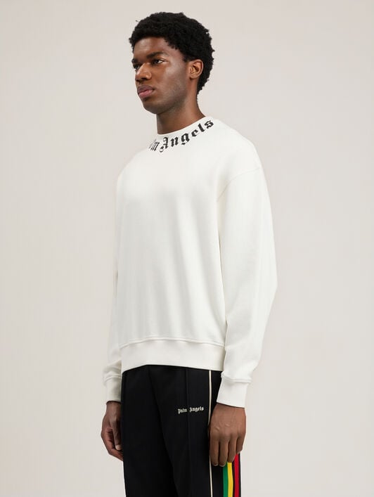 PALM ANGELS Neck Logo Sweatshirt OFF WHITE BLACK PMBA08HS26FLE004