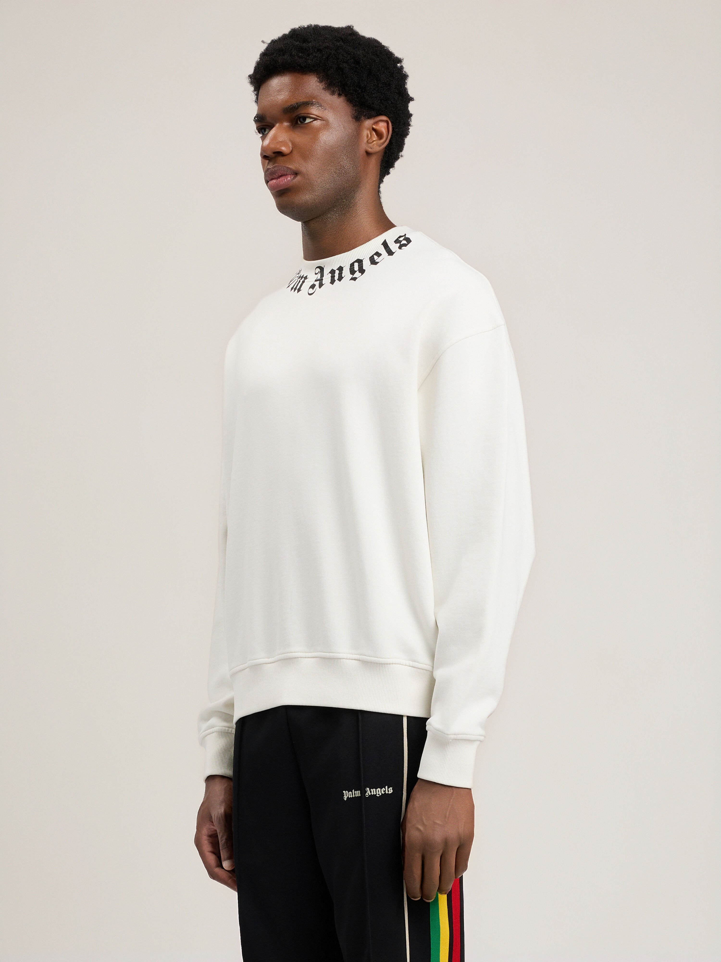 PALM ANGELS Neck Logo Sweatshirt OFF WHITE BLACK PMBA08HS26FLE004