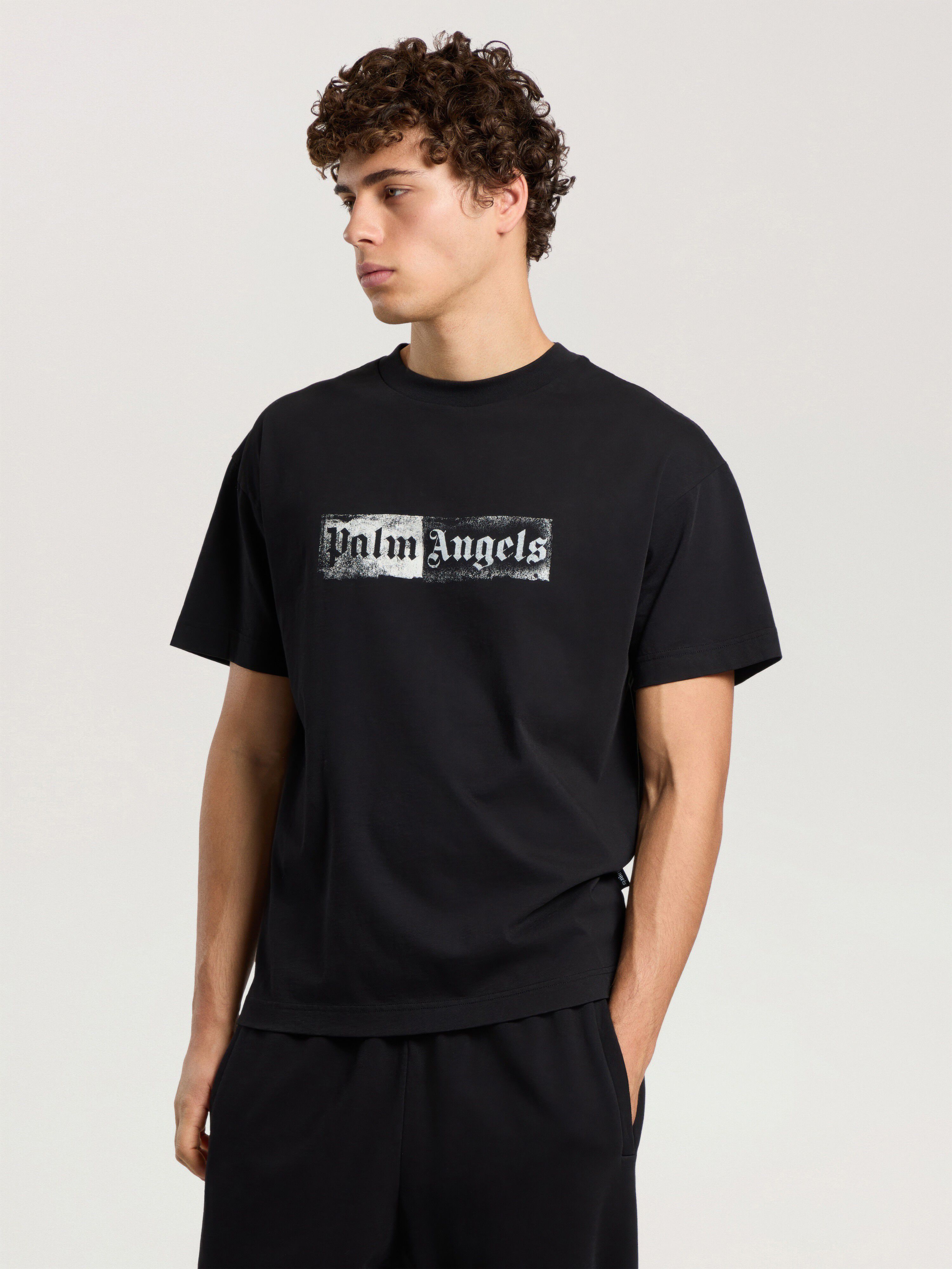 Stamp Logo Regular T-Shirt PALM ANGELS Stamp Logo Regular T-Shirt BLACK - OFF WHITE PAMAA01F26JR05