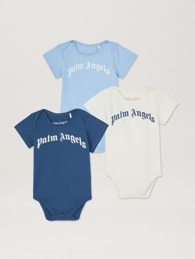 PALM ANGELS  3 Pack bodysuits BLU CHIARO OFFBIANCO PB2X017S25JER001