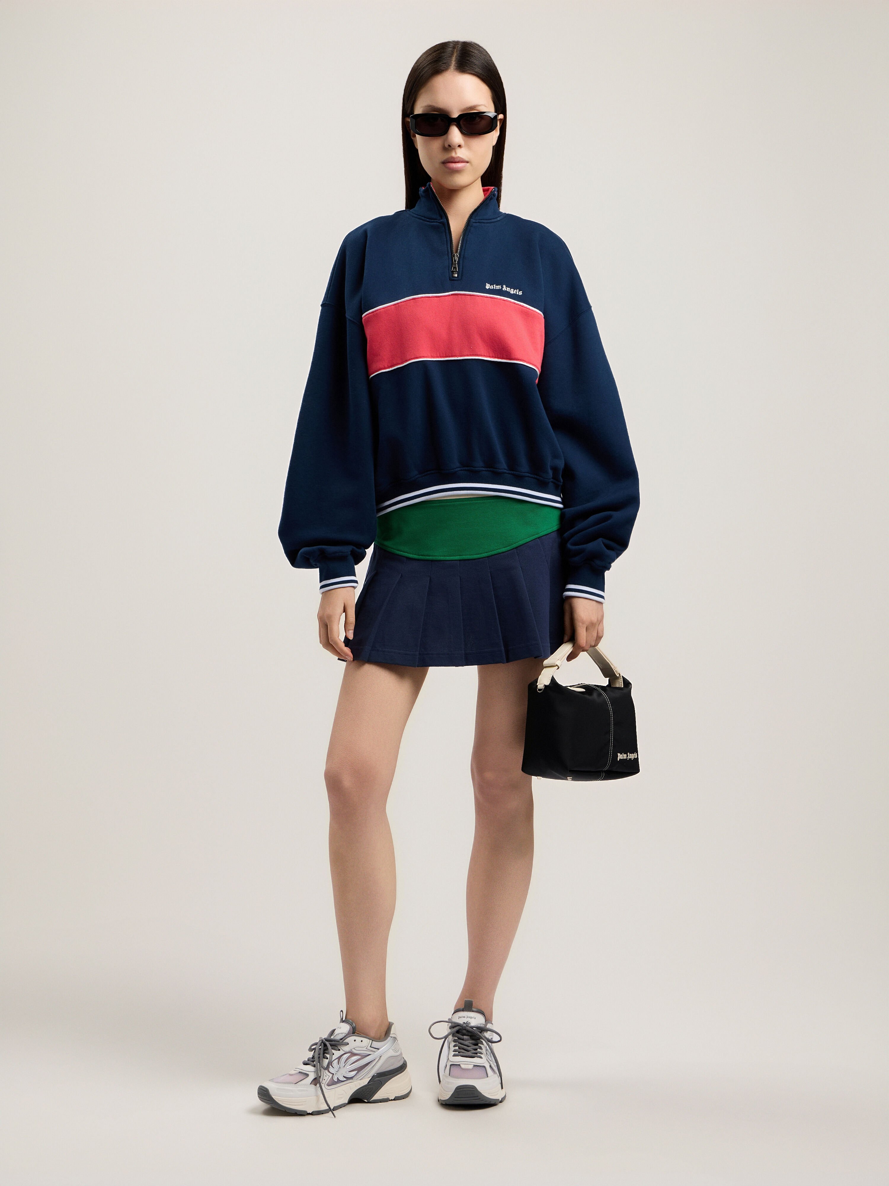 Classic Logo Half-Zip Sweatshirt PALM ANGELS Classic Logo Half-Zip Sweatshirt NAVY BLUE RED PWBA05HS26FLE001