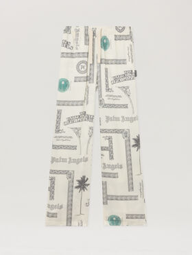 PALM ANGELS Dollar Print Wide-Leg Pants IVORY - BLACK PMCA143F25FAB001