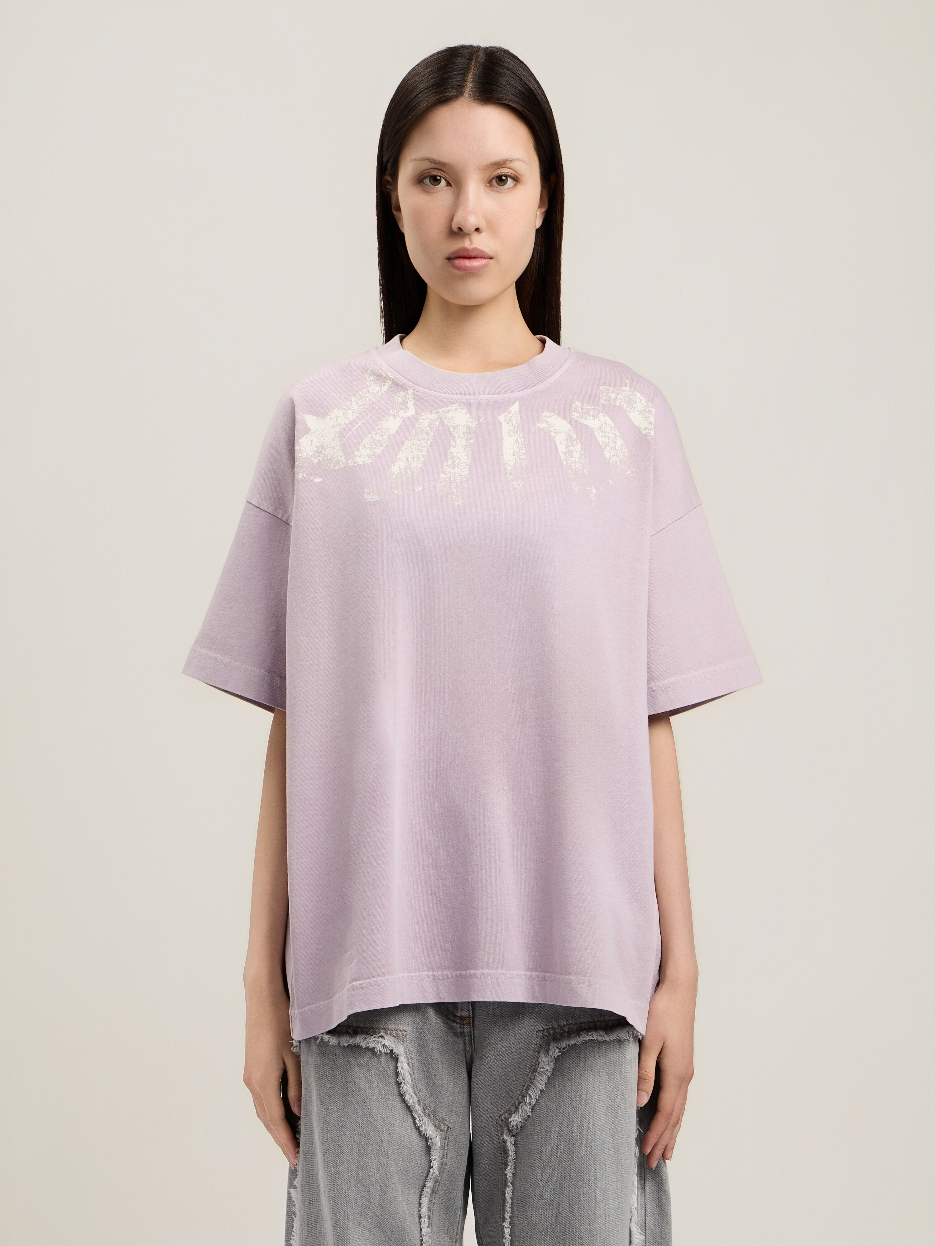 Big Neck Logo Loose T-Shirt in LILAC OFF WHITE for Women | Palm