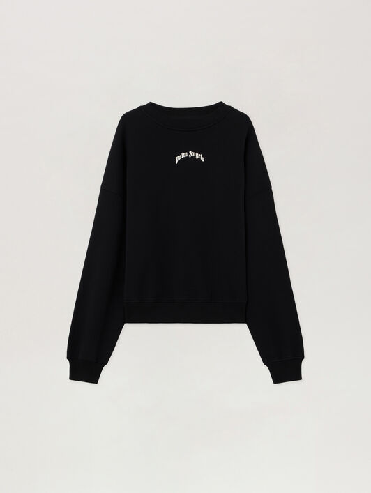 PALM ANGELS Back Curved Logo Loose Sweatshirt BLACK OFF WHITE PMBA08JS26FLE004