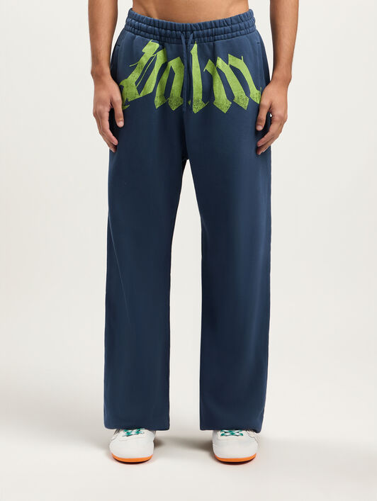 PALM ANGELS Big Waist Logo Sweatpants NAVY BLUE LIME PMCH025S26FLE003