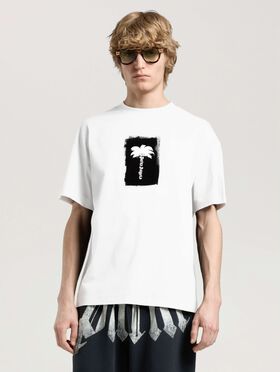 PALM ANGELS Brushed Palm Tree Regular T-Shirt OFF WHITE - BLACK PAMAA01W26JR19