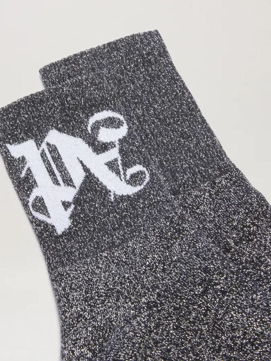 PALM ANGELS  Lurex short socks with Monogram BLACK - WHITE PWRA00BS25FAB001
