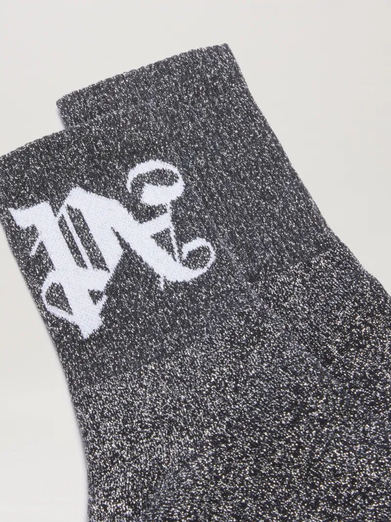 PALM ANGELS  Lurex short socks with Monogram BLACK - WHITE PWRA00BS25FAB001