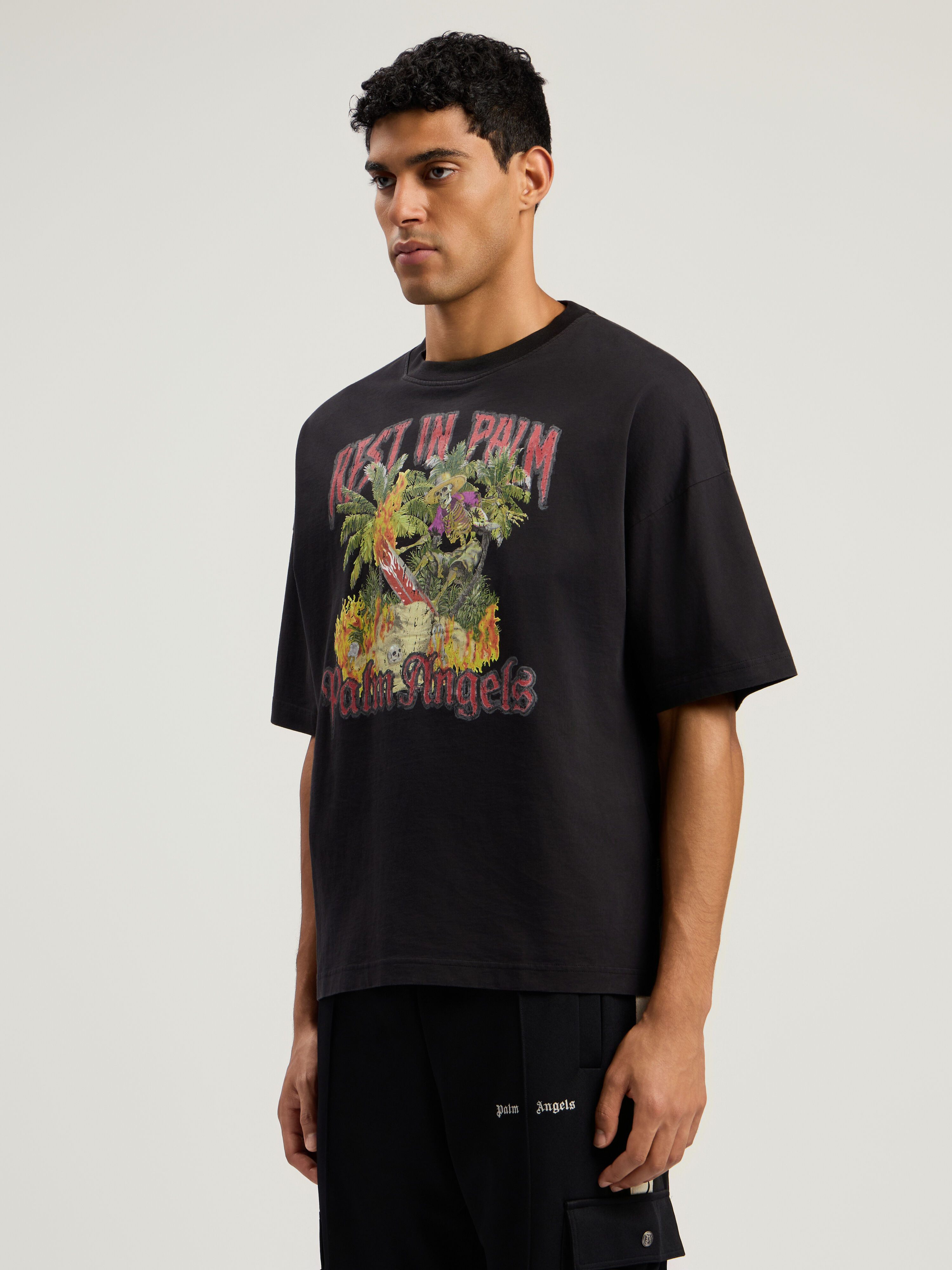 PALM ANGELS Rest In Palm Loose T-Shirt BLACK - MULTICOLOR PMAA10DF25JER006