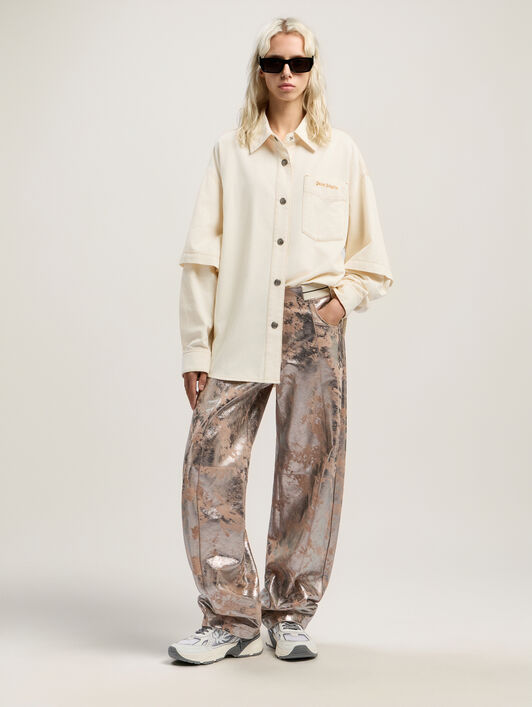 PALM ANGELS Hybrid Denim Overshirt OFF WHITE - BLACK PWYD025F25DEN001