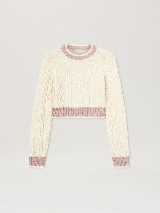 PALM ANGELS  Curved logo sweater OFF WHITE - FUCHSIA PWHE075S25KNI001