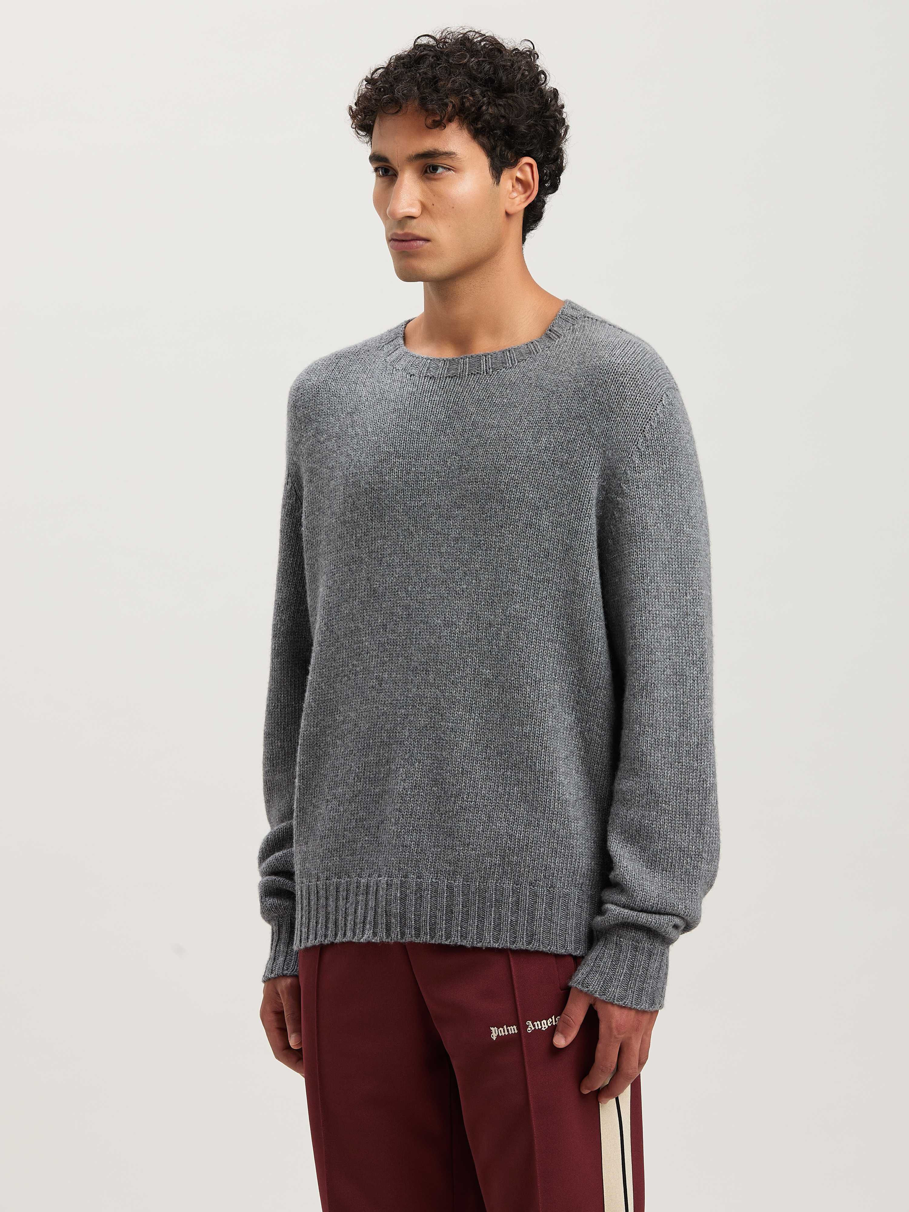 PALM ANGELS  Curved Logo embroidered Sweater GREY MELANGE - OFF WHITE PMHE027S25KNI001
