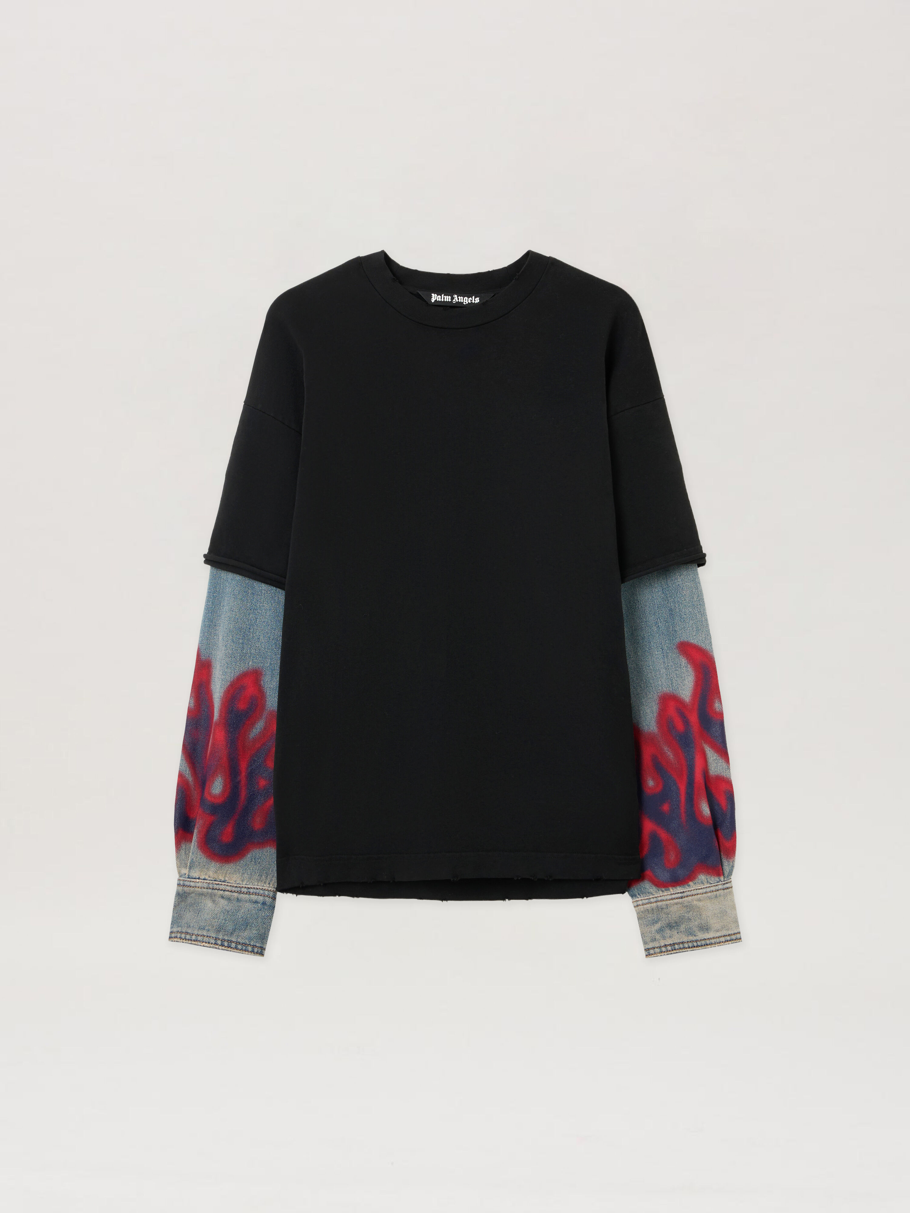 PALM ANGELS Flames Hybrid Shirt L/S VINTAGE BLACK - MEDIUM BLUE PMGE04BF25FAB001