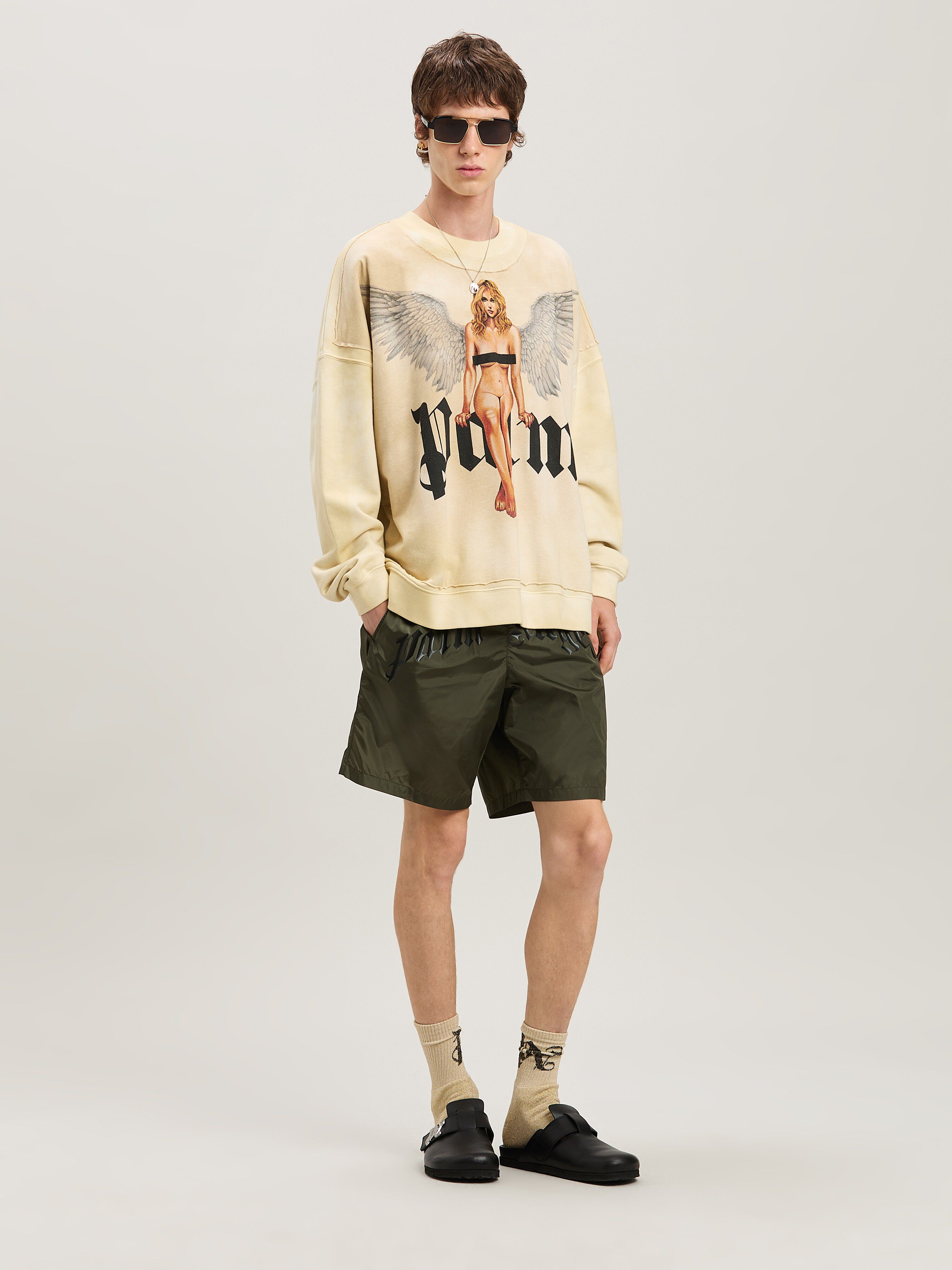 PALM ANGELS  Pin Up Sweatshirt IVORY - BLACK PMBA080S25FLE002