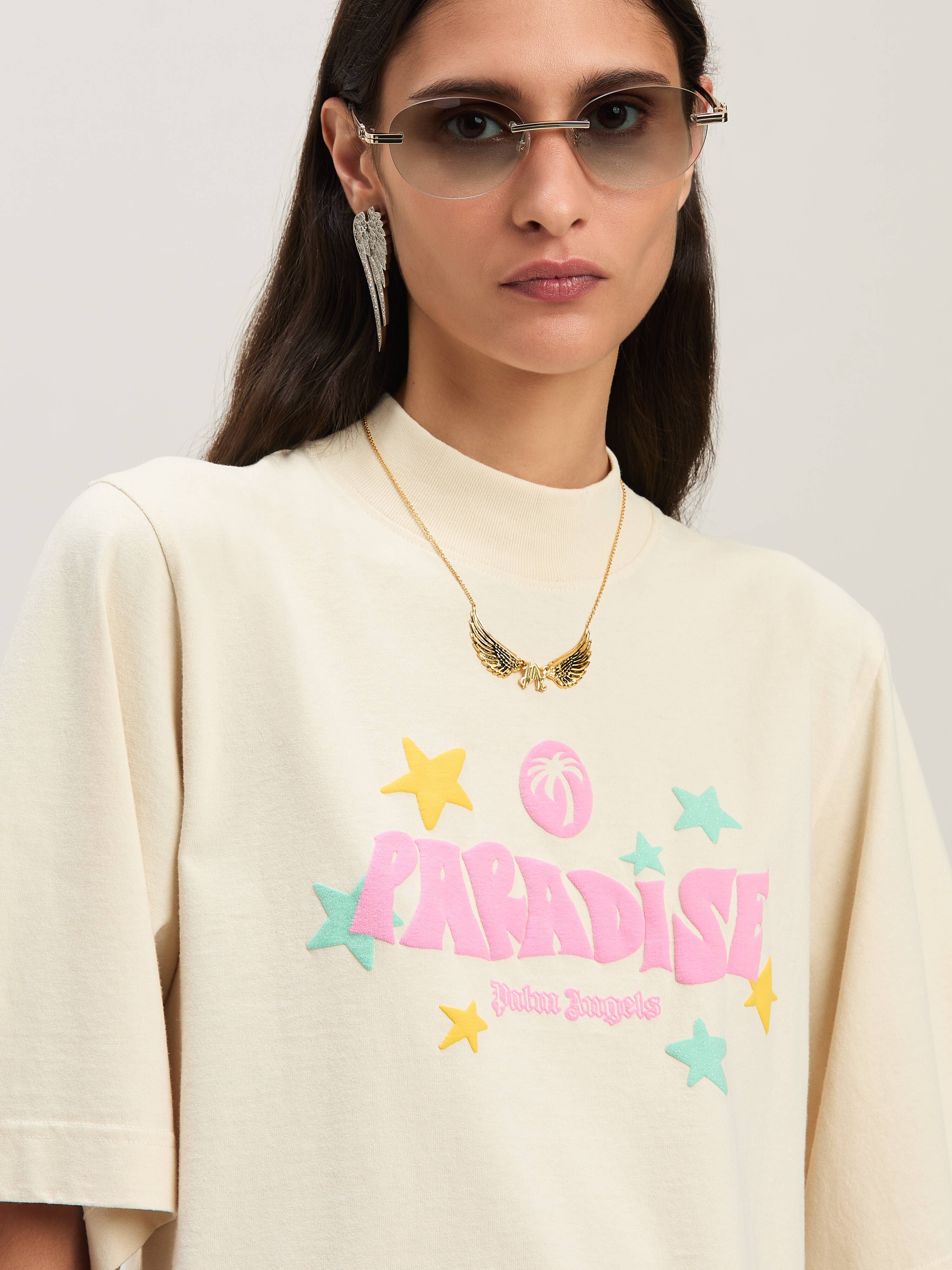 PALM ANGELS  Paradise cropped T-shirt IVORY - PINK PWAA020S25JER001