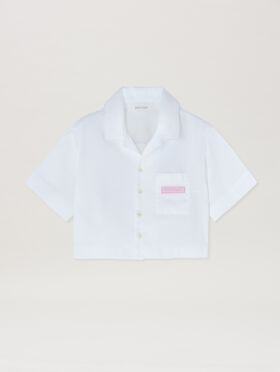 PALM ANGELS  Kurzärmeliges Crop Shirt mit Bärenengel WHITE - BROWN PGGG001C99FAB001