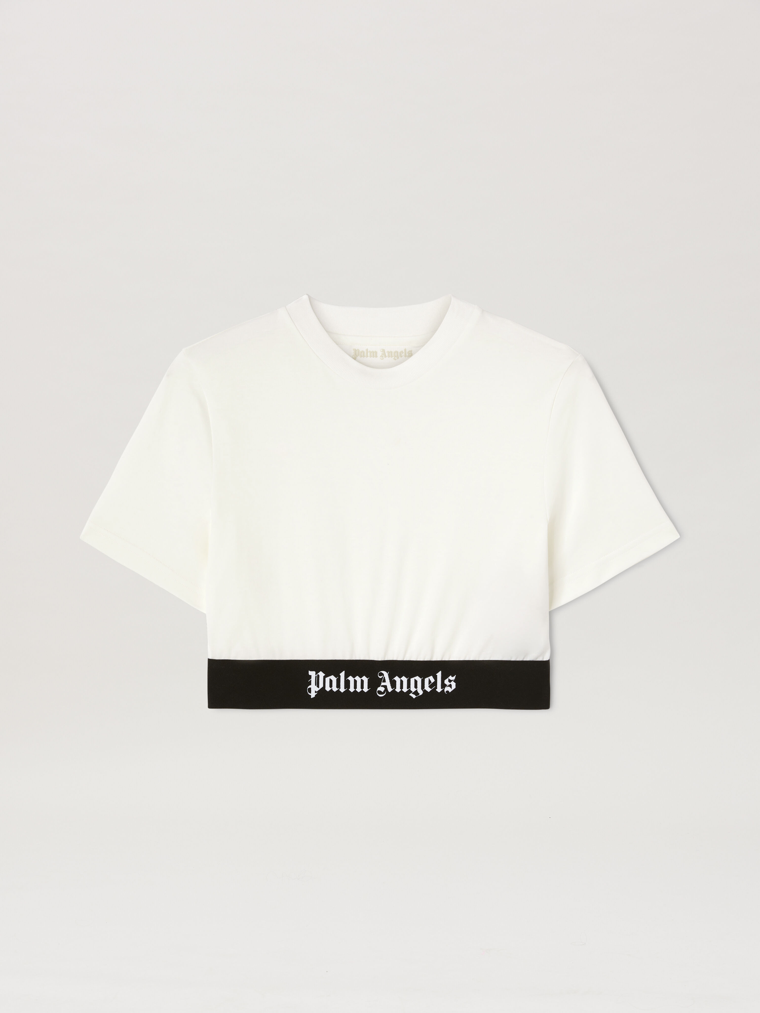PALM ANGELS Classic Logo Tape Crop Tee Off White Bla OFF WHITE BLACK PWAA067C99JER001