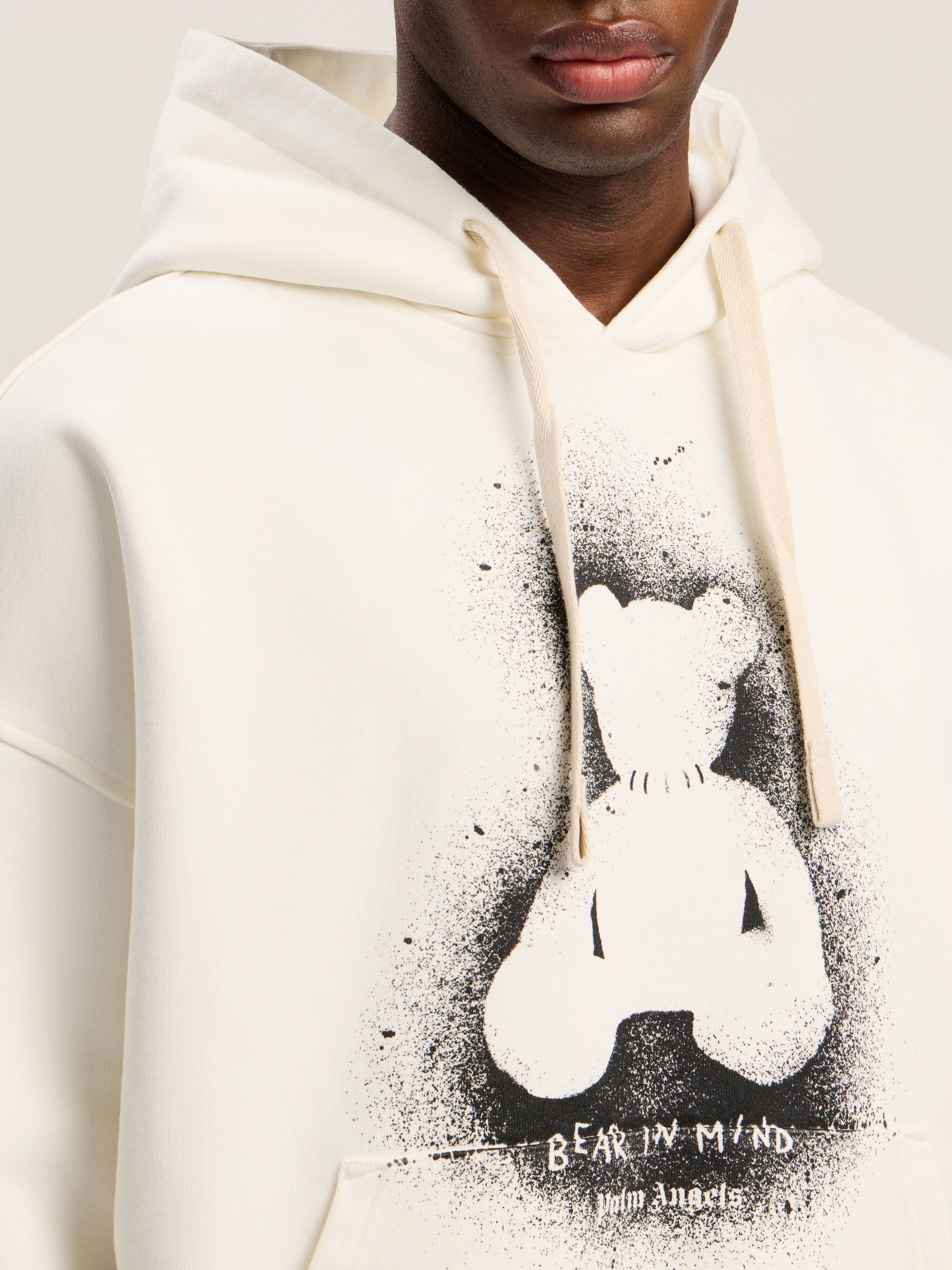 PALM ANGELS Spray Bear Loose Hoodie OFF WHITE - BLACK PMBB17EF25FLE005