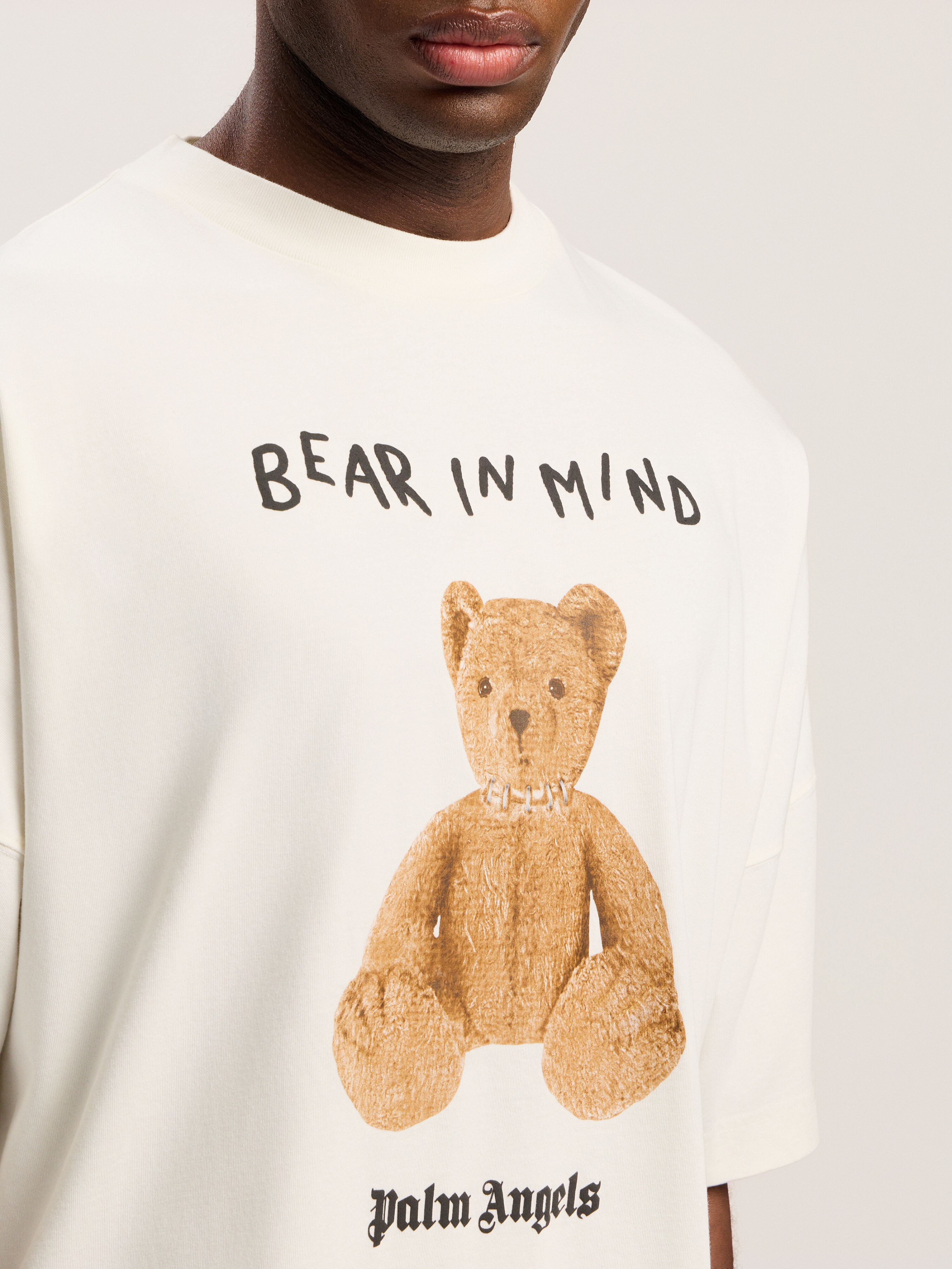 PALM ANGELS Bear In Mind Over T-shirt OFF WHITE - BROWN PMAA10BF25JER004