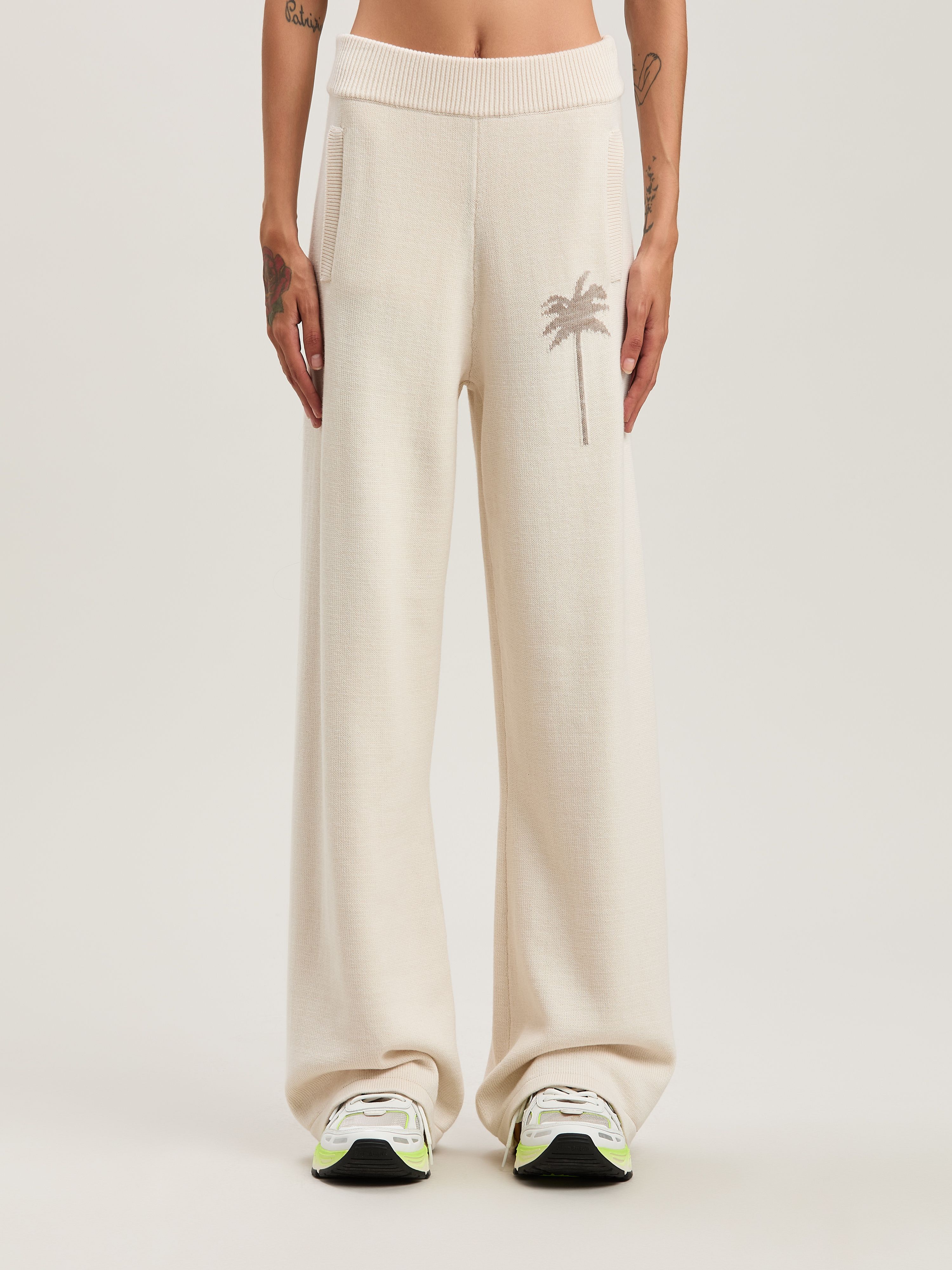 PALM ANGELS  Palm Inlay Track knit pants OFF WHITE - CAMMELLO PWHG035S25KNI001