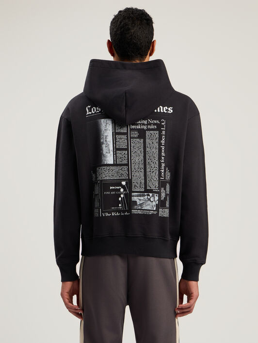 PALM ANGELS Paxlatimes News Zip Hoodie BLACK - OFF WHITE PMBE029F25FLE001