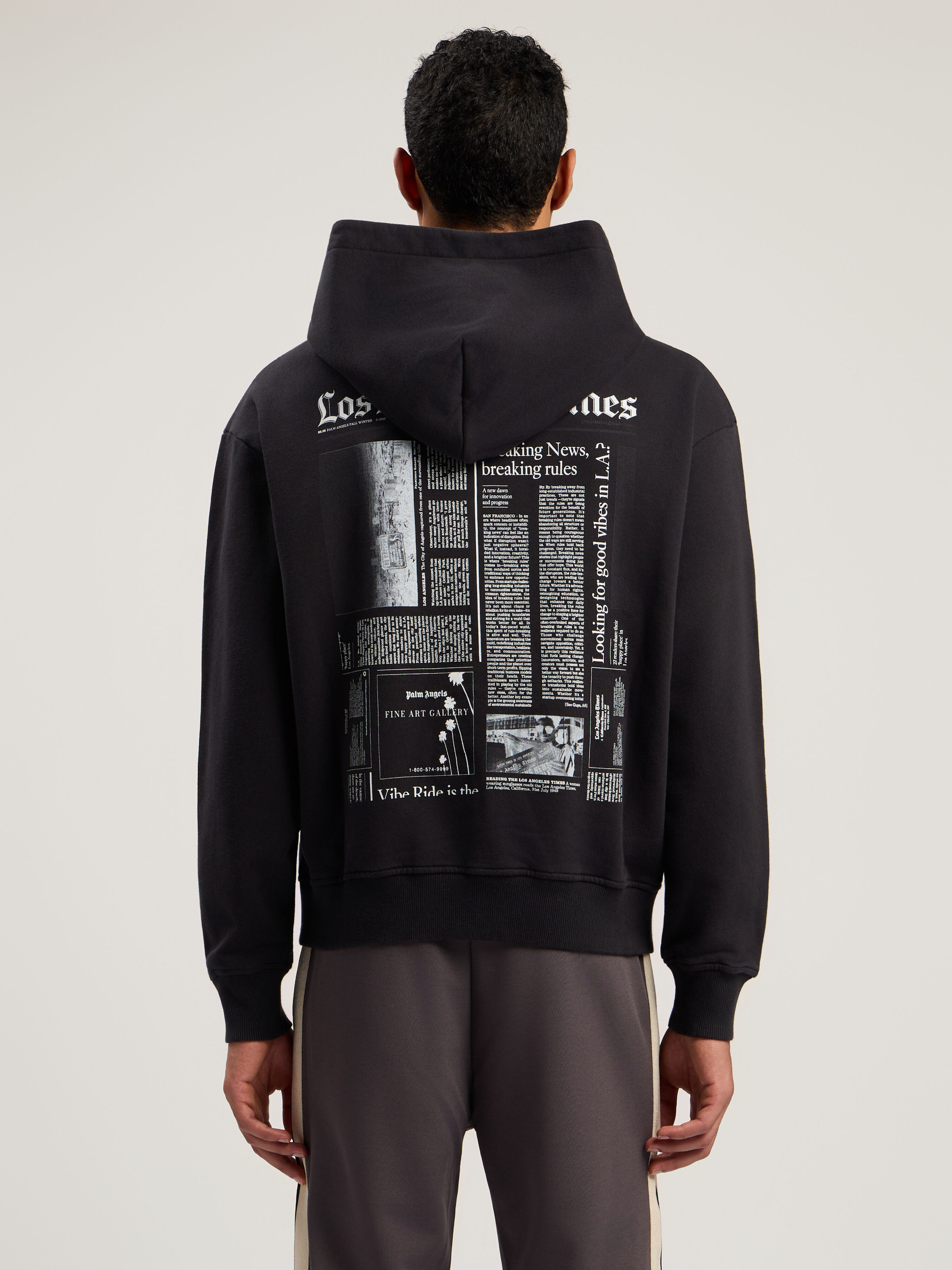 PALM ANGELS Paxlatimes News Zip Hoodie BLACK - OFF WHITE PMBE029F25FLE001