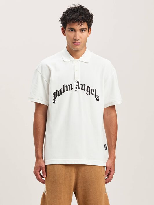 PALM ANGELS  Poloshirt mit geschwungenem Logo OFF WHITE - BLACK PMGB012S25FAB003