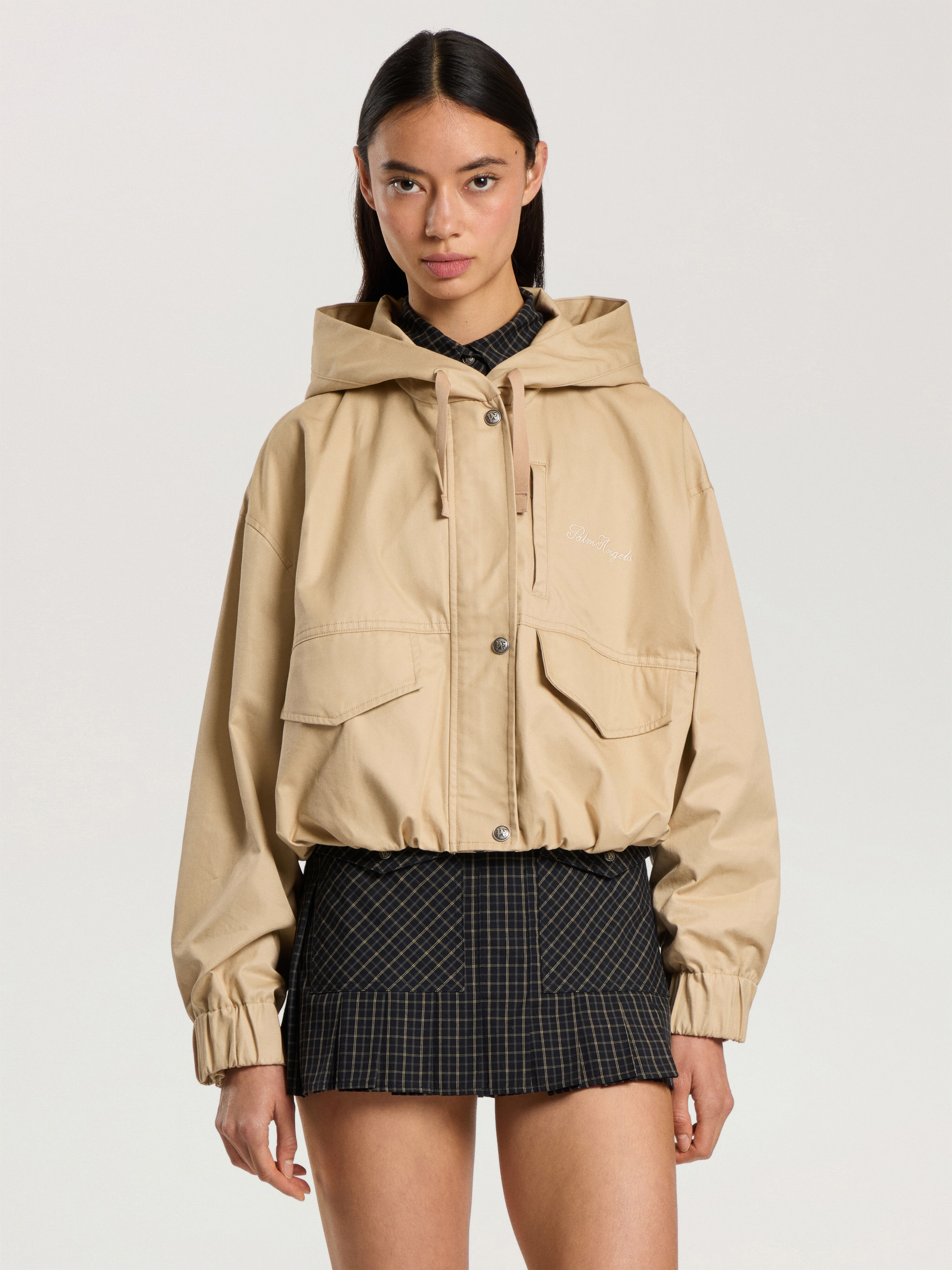 PALM ANGELS Palm Sway Loose Windbreaker KAKI - KAKI PAWEB03F26FB01