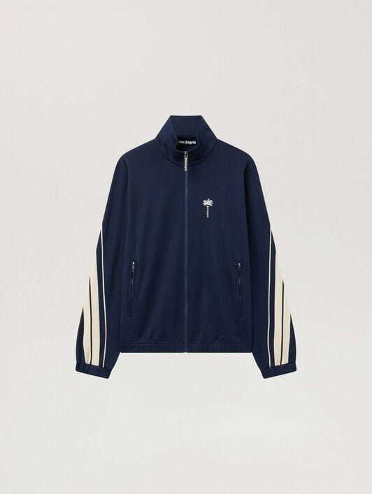PALM ANGELS Palm Tree Striped Track Jacket NAVY BLUE - OFF WHITE PAMBD06W26FB01