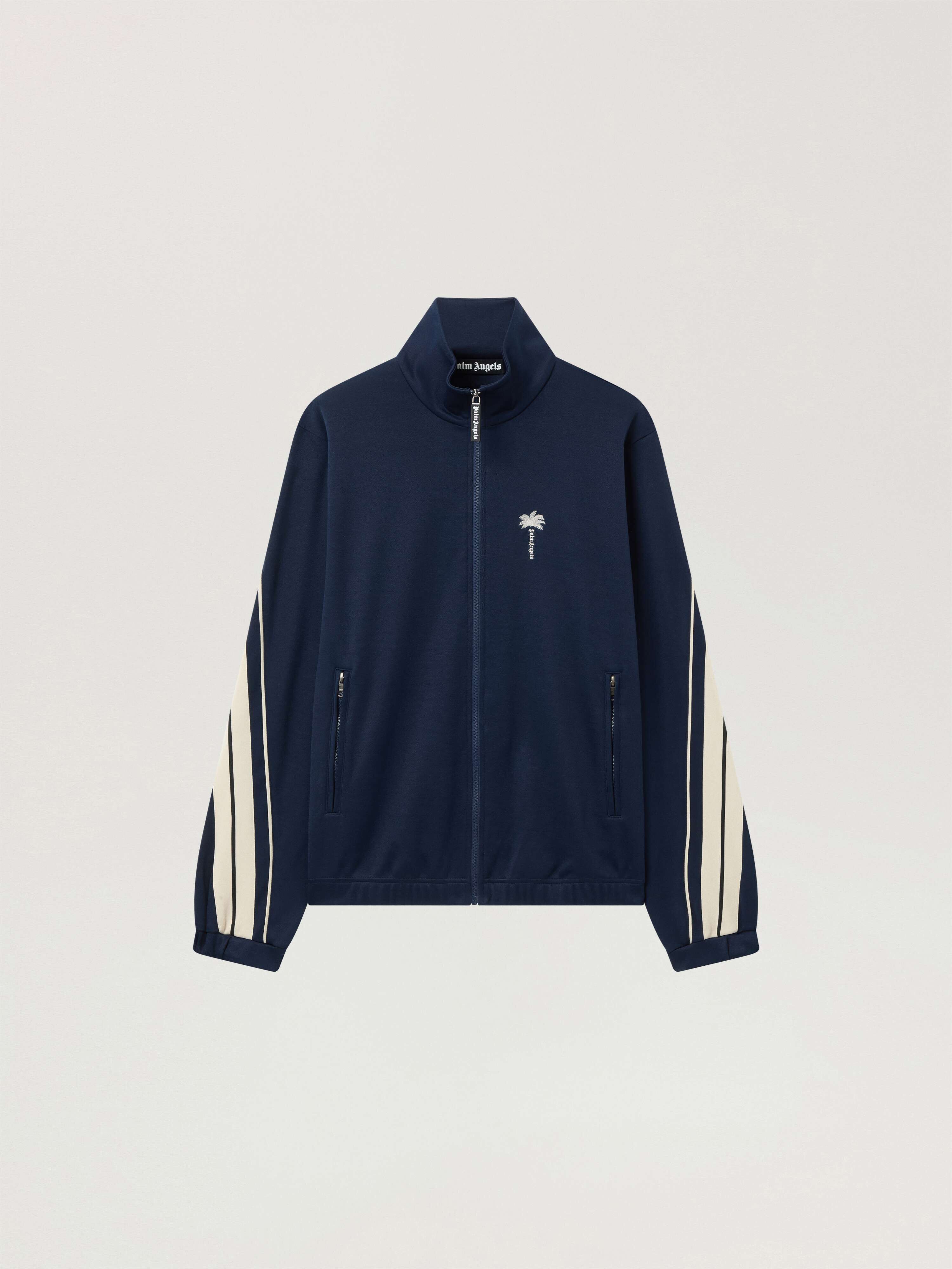 PALM ANGELS Palm Tree Striped Track Jacket NAVY BLUE - OFF WHITE PAMBD06W26FB01