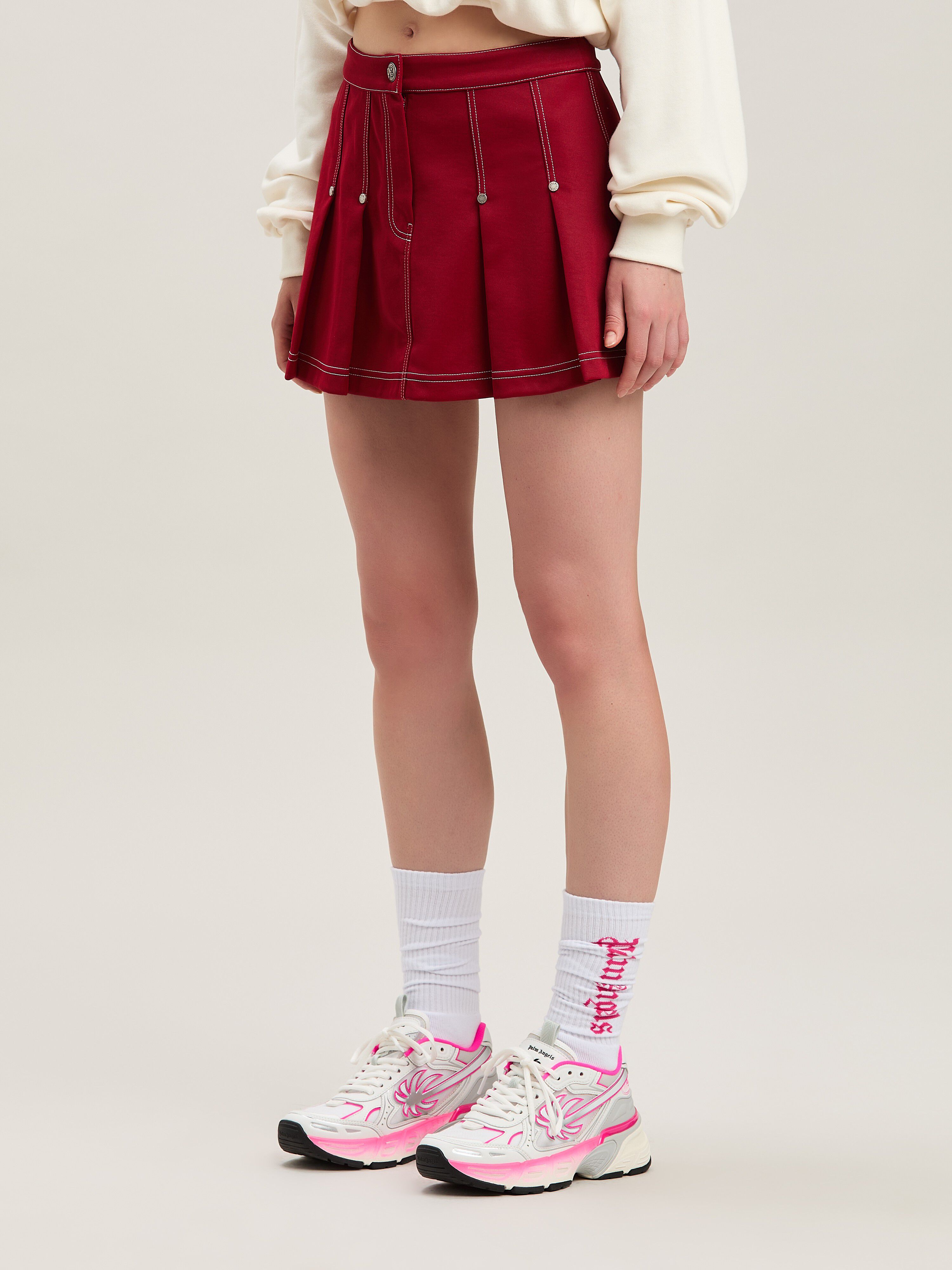 PALM ANGELS  Pleated Mini Skirt RED - RED PWCC085S25FAB001
