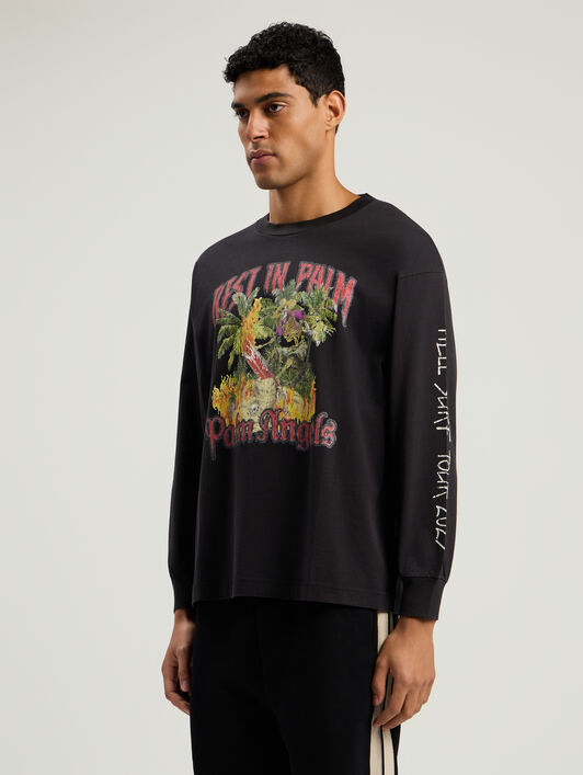PALM ANGELS Rest In Palm Long Sleeve T-Shirt BLACK - MULTICOLOR PMAB058F25JER004