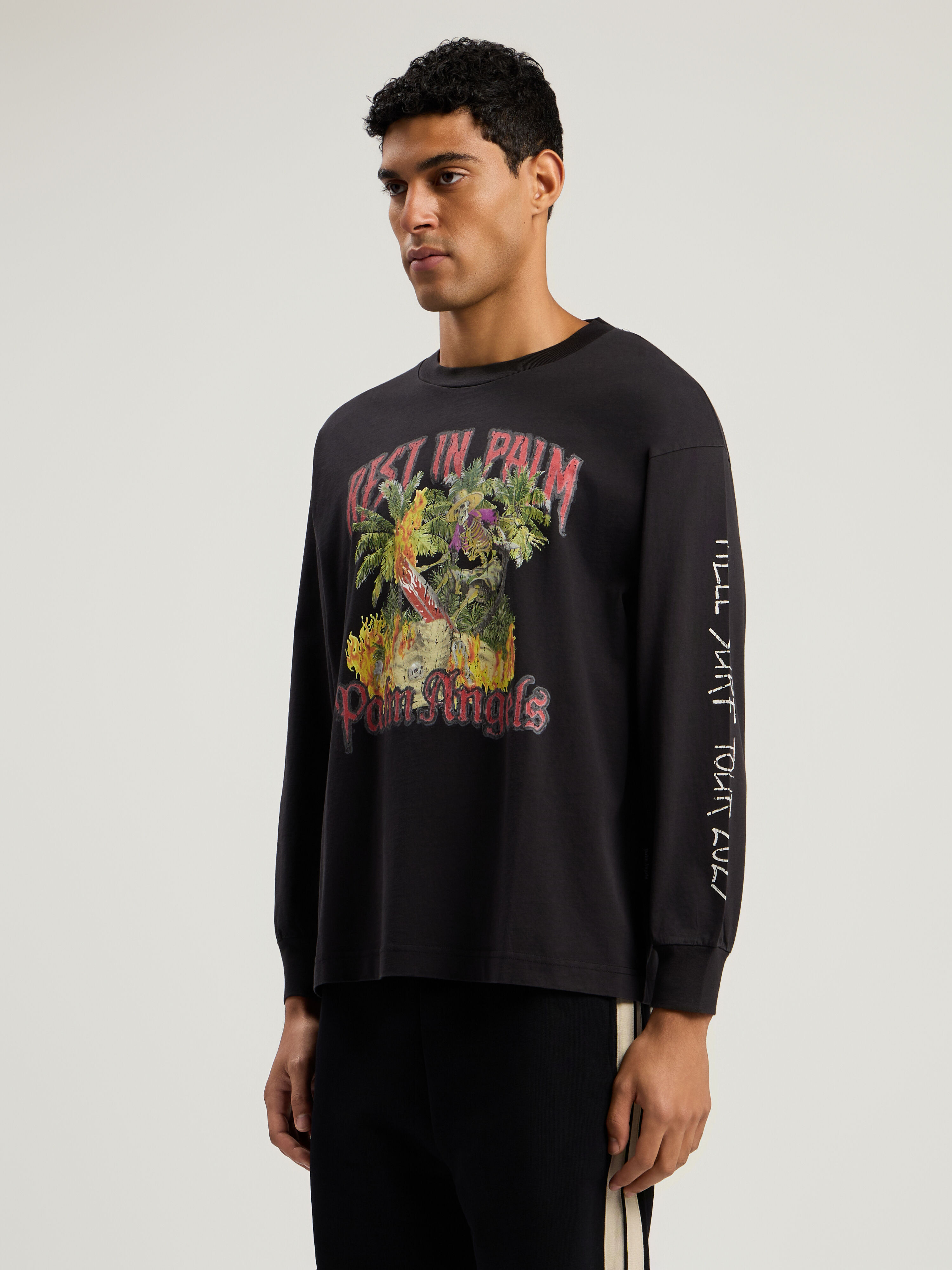 PALM ANGELS Rest In Palm Long Sleeve T-Shirt BLACK - MULTICOLOR PMAB058F25JER004