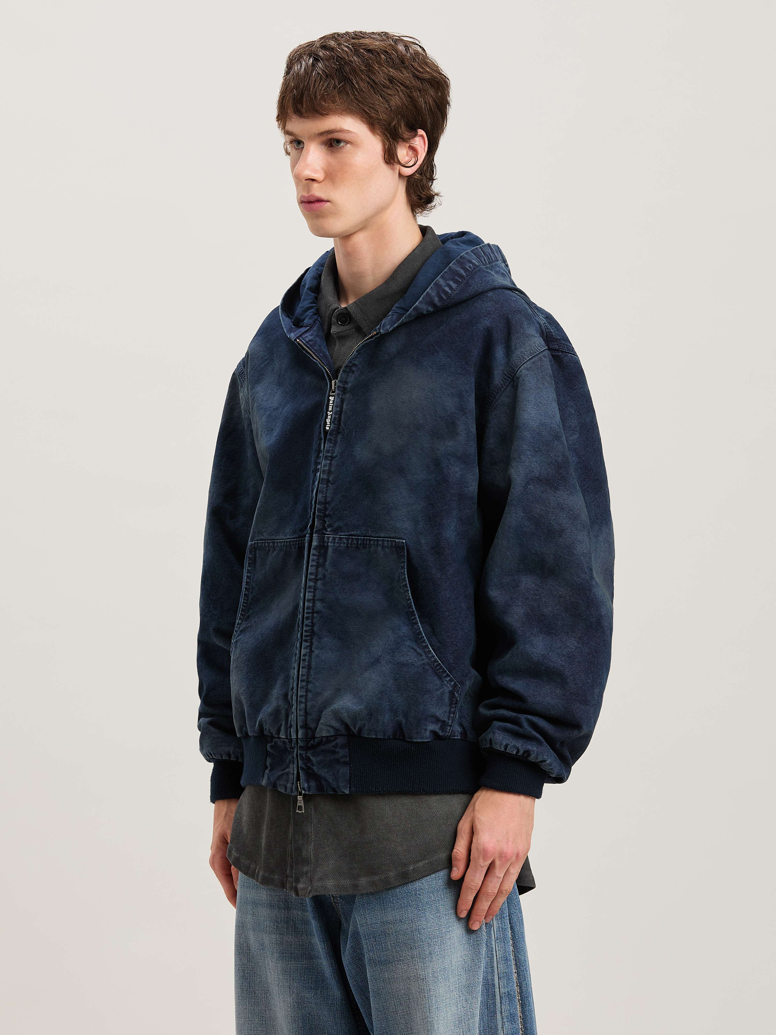 PALM ANGELS  Curved logo Dyed Bomber INDIGO BLU - INDIGO BLU PMEH035S25FAB002