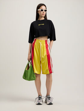 PALM ANGELS Outline Logo Mini T-Shirt BLACK YELLOW PWAA054S26JER003