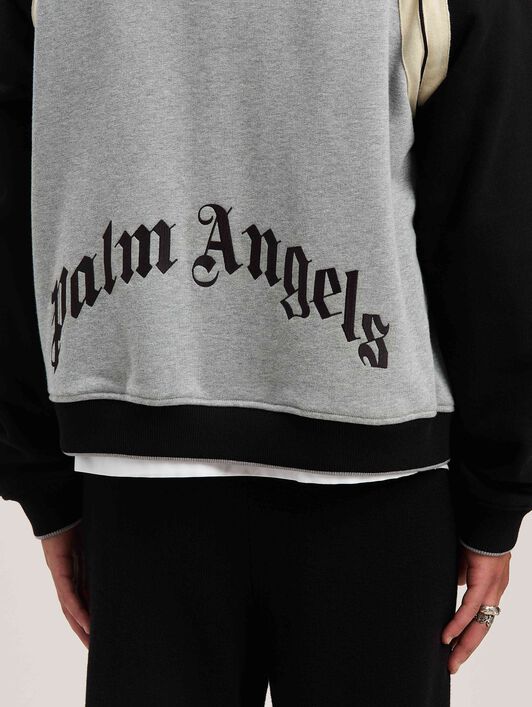 PALM ANGELS  Curved Logo Varsity Jacket GREY MELANGE - BLACK PMEK010S25FAB001