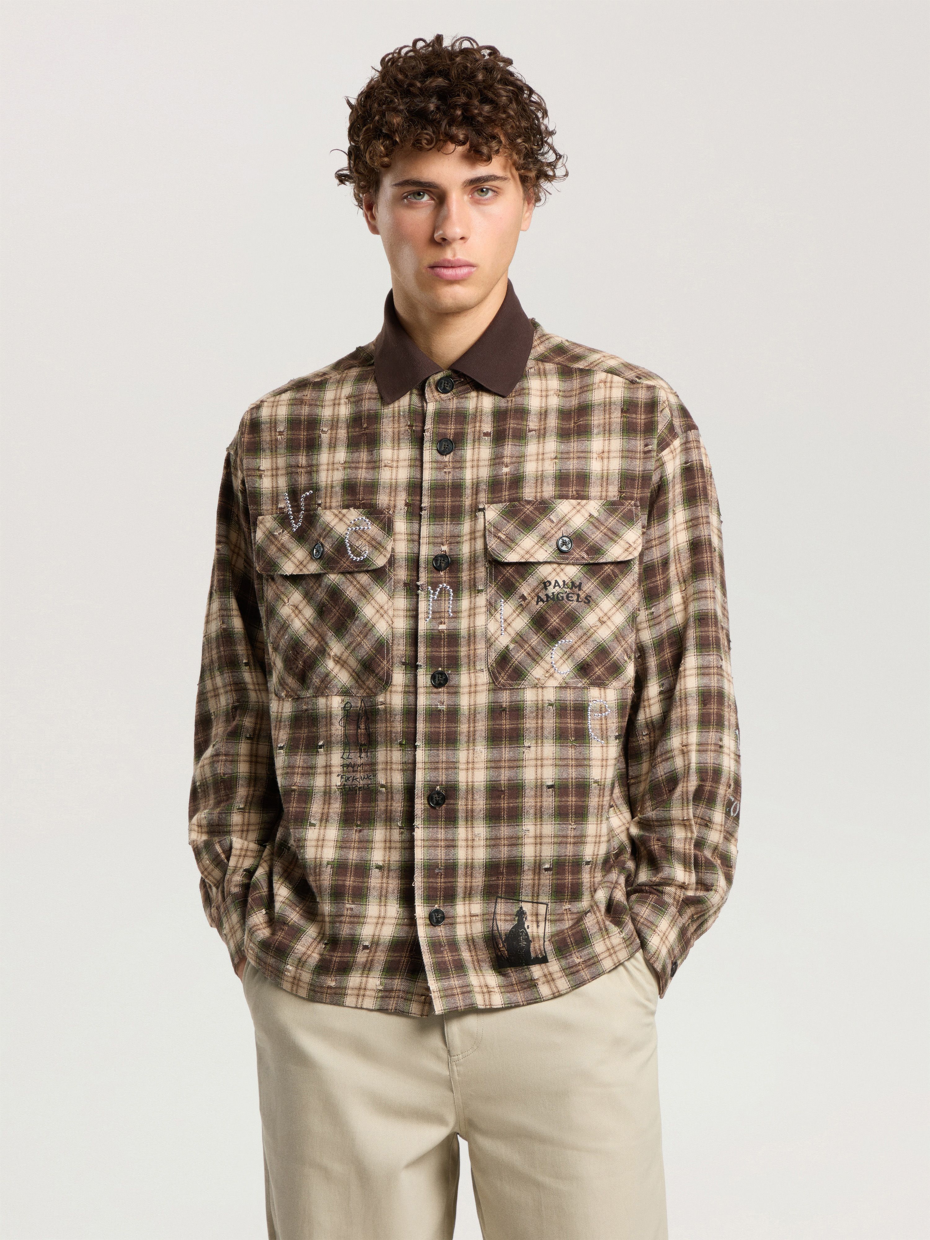 PALM ANGELS Surfer Dream Check Loose Shirt MULTICOLOR - BLACK PAMGE05F26FB02
