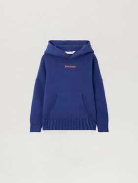 PALM ANGELS Pa Palms Knit Hoodie COBALT BLUE - ORANGE PBHU001F25KNI001