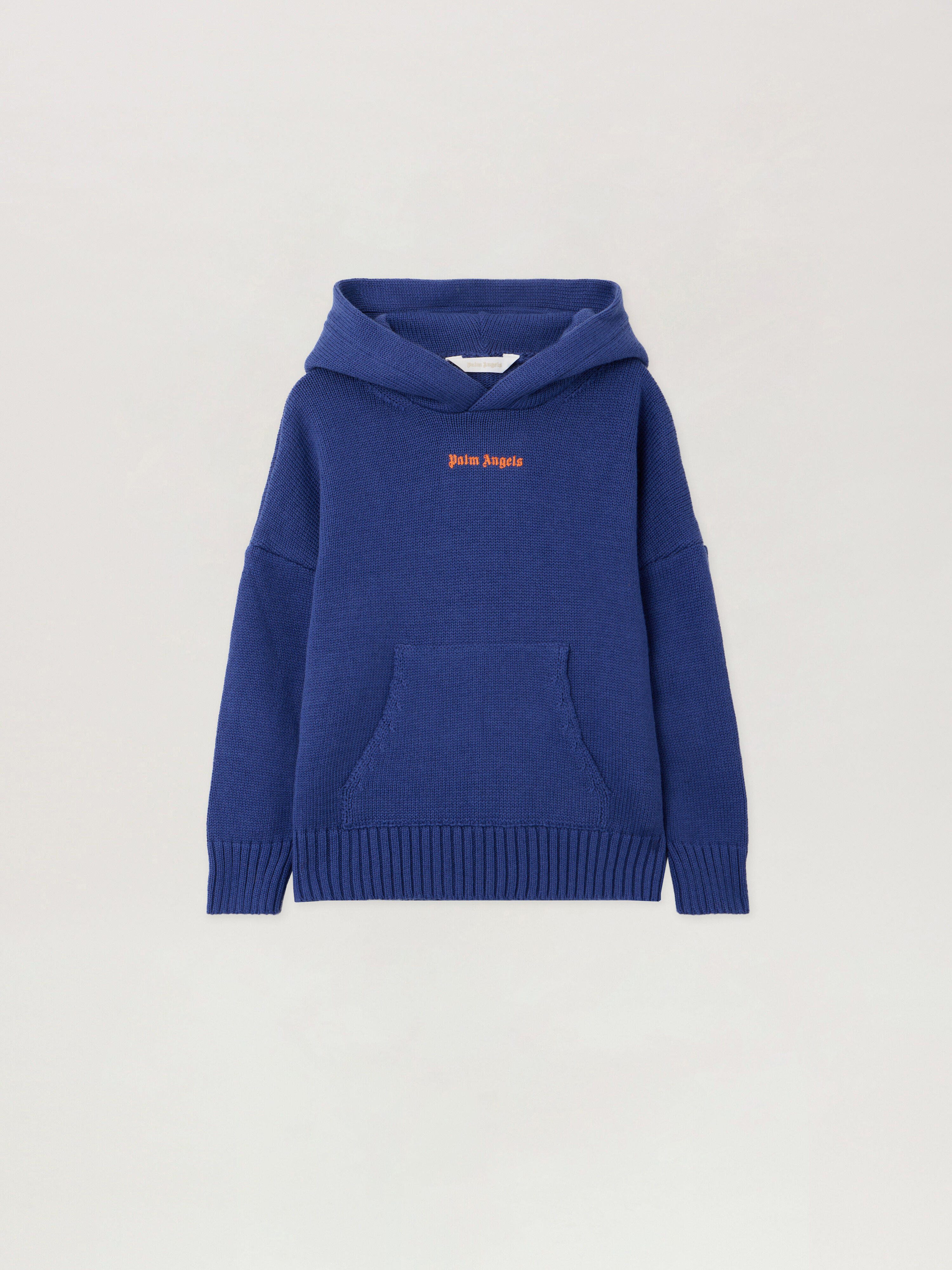 PALM ANGELS Pa Palms Knit Hoodie COBALT BLUE - ORANGE PBHU001F25KNI001
