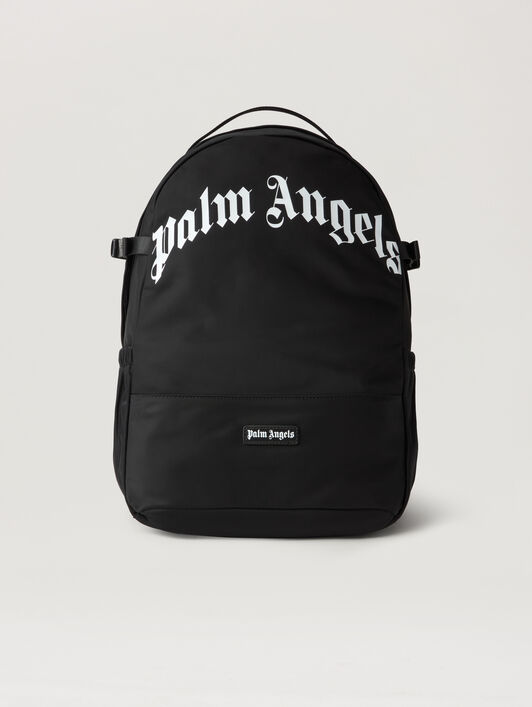 PALM ANGELS Curved Logo Backpack BLACK WHITE PMNB02IS26FAB001