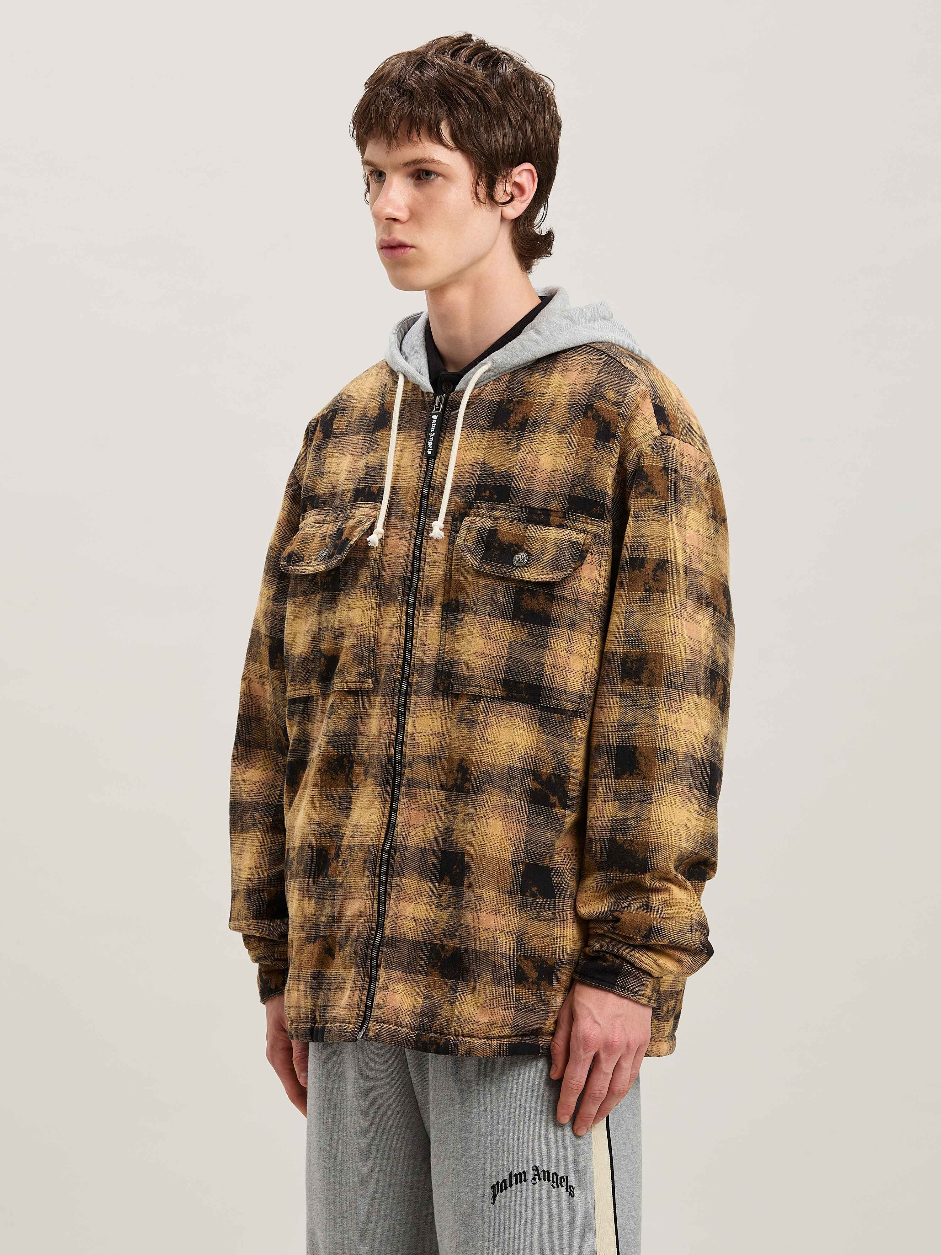 PALM ANGELS  Curved Logo Tartan Overshirt BROWN - OFF WHITE PMES038S25FAB001