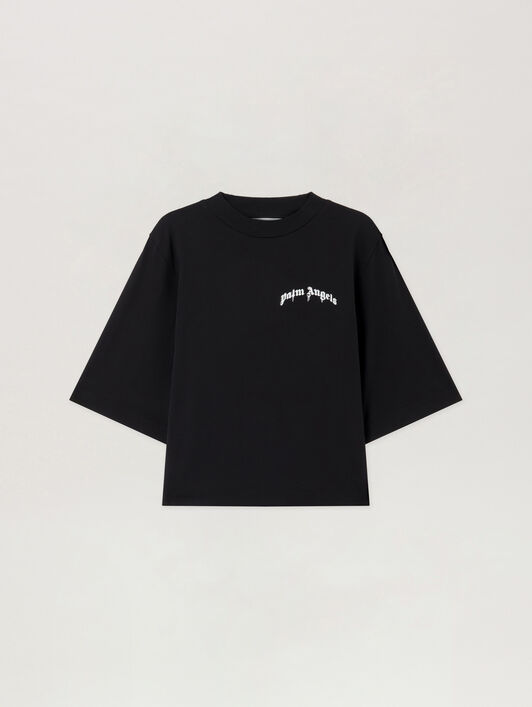 PALM ANGELS Mini Curved Logo Boxy T-Shirt BLACK OFF WHITE PWAA079S26JER003