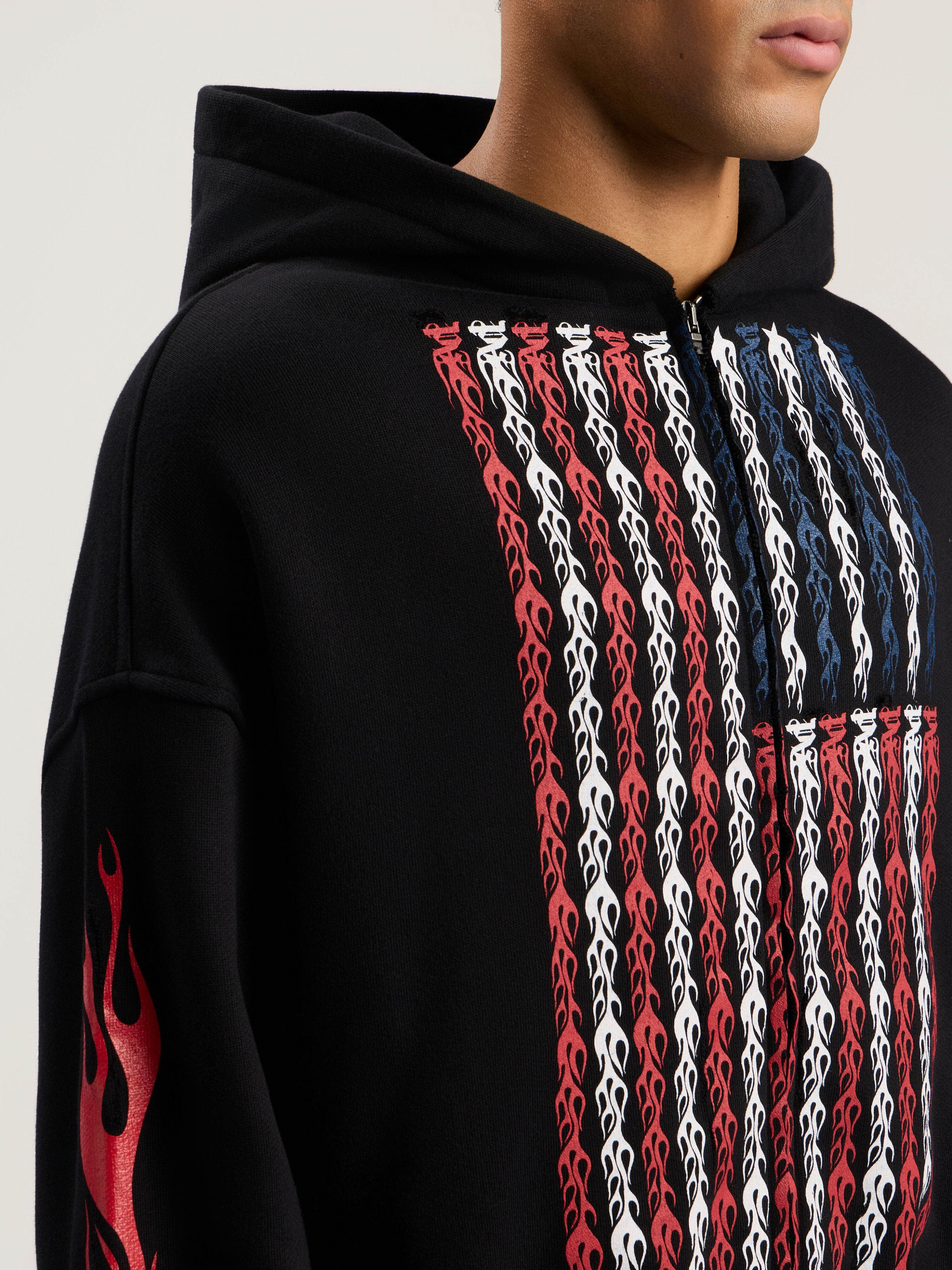 PALM ANGELS Flames Flag Zip Hoodie BLACK - MULTICOLOR PMBE02CF25FLE001