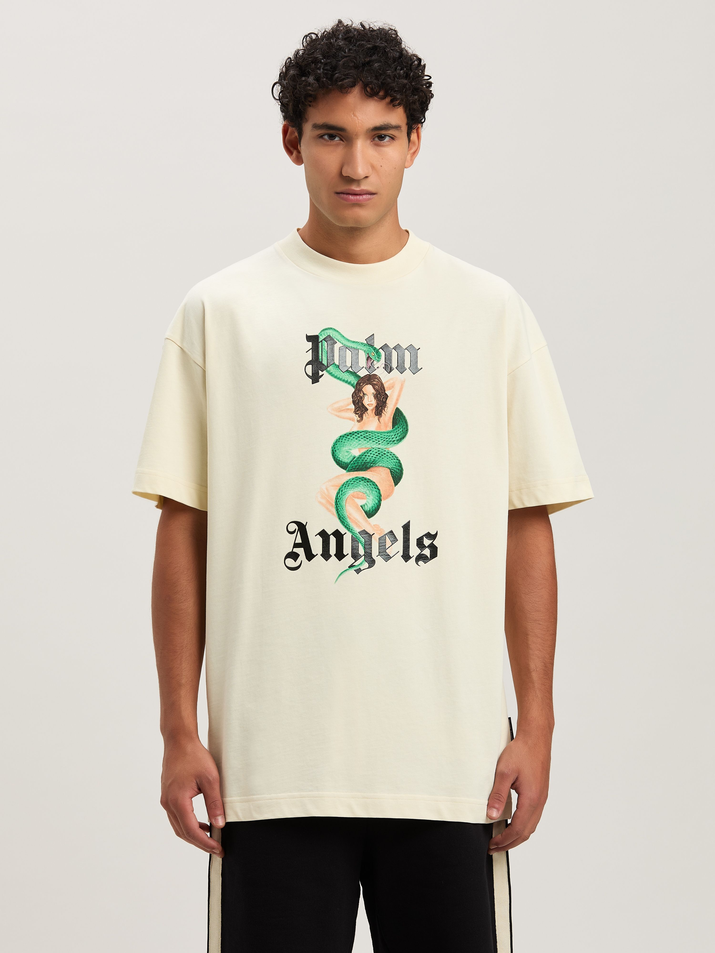 PALM ANGELS  Pin up T-shirt AVORIO - NERO PMAA001S25JER007