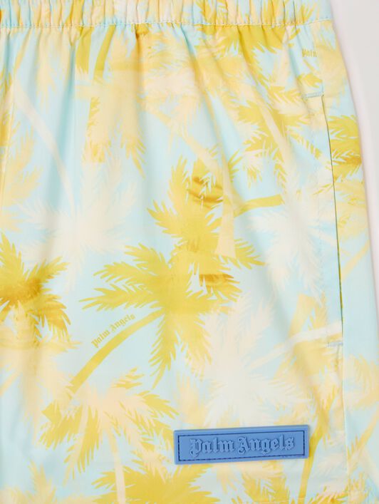 PALM ANGELS  All over palm print shorts SKY BLUE DUSTY BLUE PBFD001S25FAB001