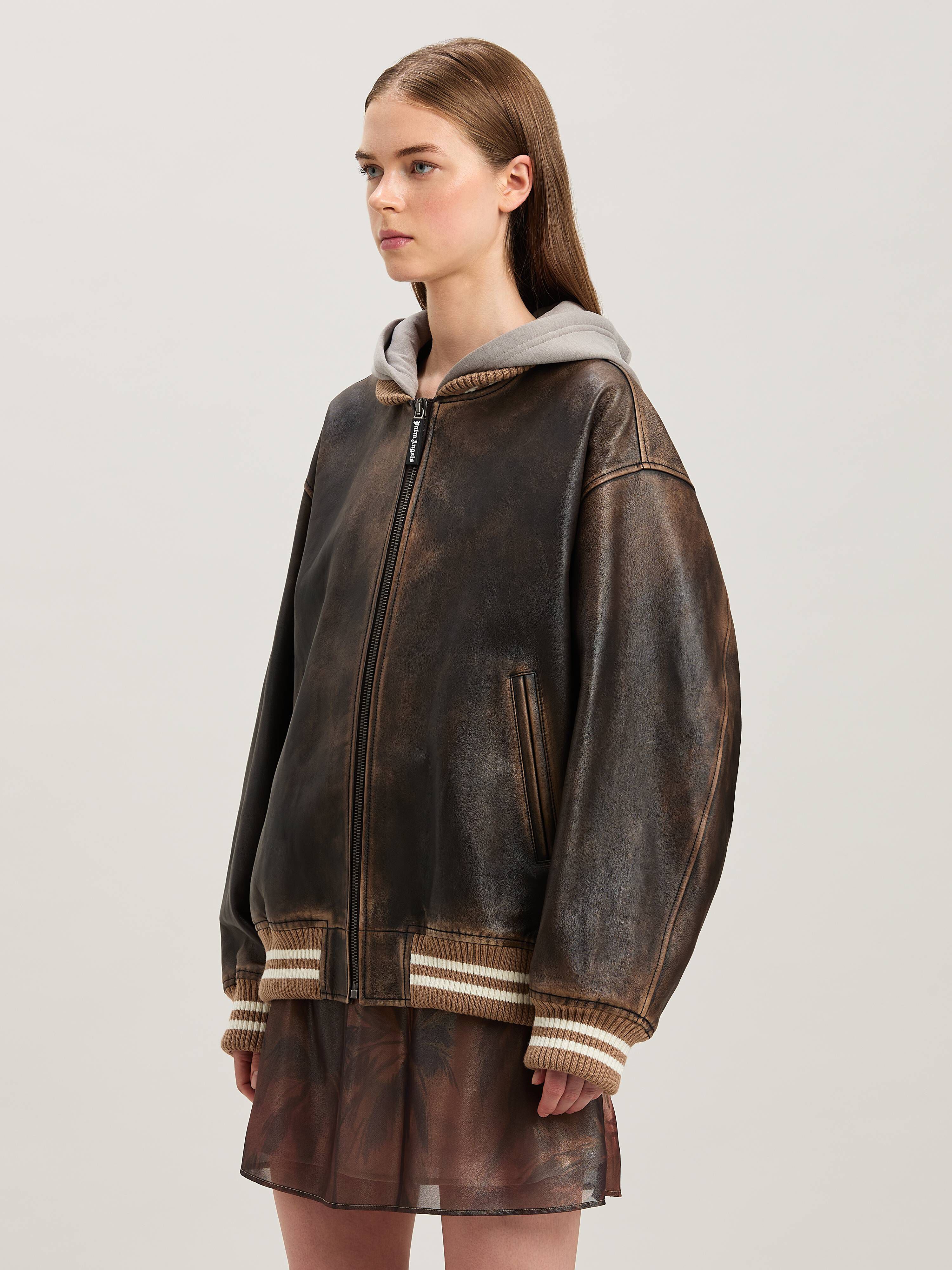 PALM ANGELS  Curved logo Leather Bomber MARRONE - MARRONE SCURO PWJA035S25LEA001