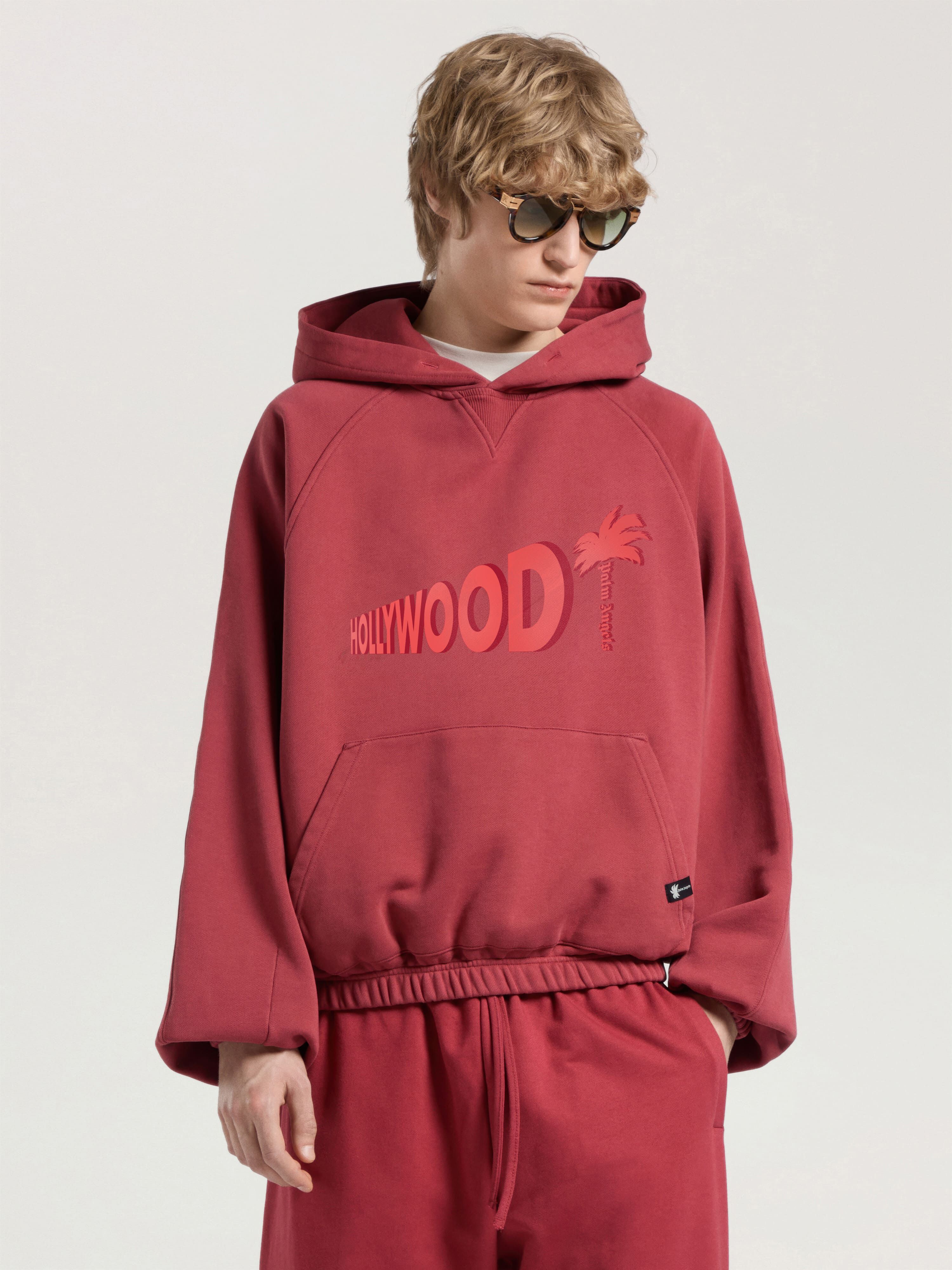 Sunset Blvd Palm Loose Hoodie PALM ANGELS Sunset Blvd Palm Loose Hoodie BRICK RED - RED PAMBB04W26FL02