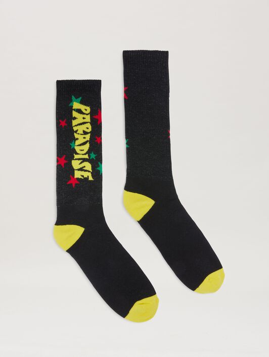 PALM ANGELS  Paradise Socken BLACK - YELLOW PMRA001S25FAB002
